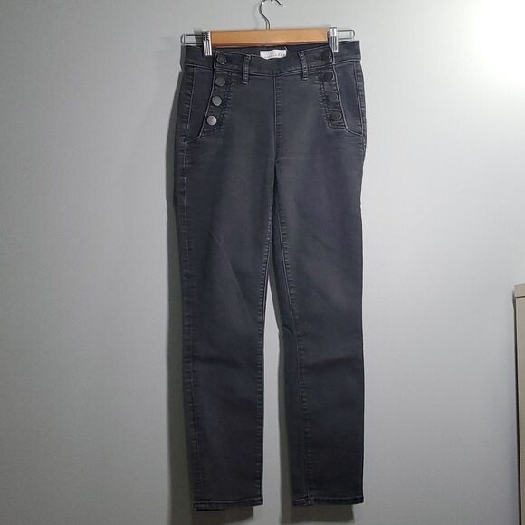 Loft jeans women's size 0 black pants button closure front sides modern skinny - Picture 1 of 16